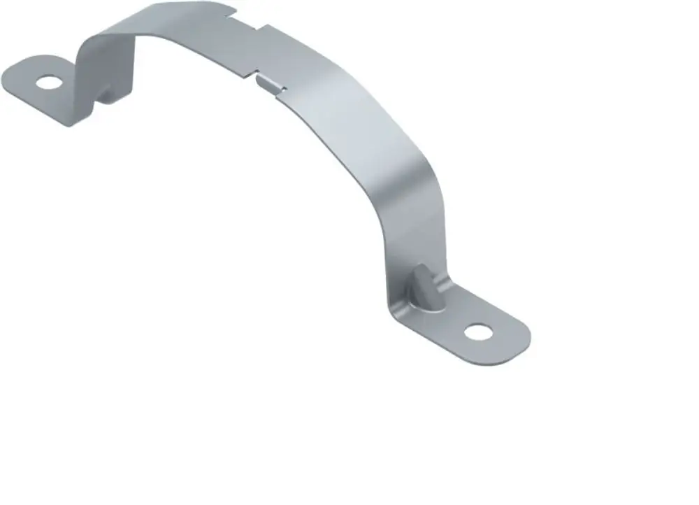 Metallene Rohrschelle von STIEBEL ELTRON Luftverteilsystem LVE KF, 231113, mit zwei Befestigungslaschen und einer geschwungenen, leicht gebogenen Oberseite.